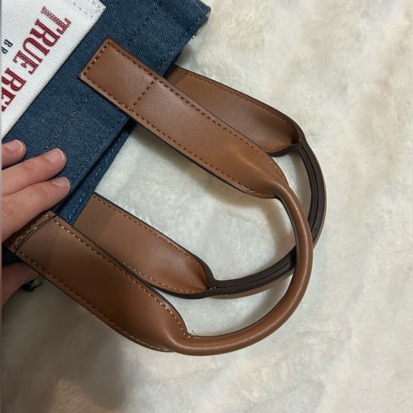 NWT True Religion Buddha Guitar Logo Denim Crossbody Mini Tote Dark Blue - Picture 9 of 14